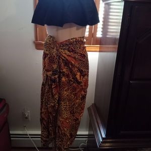 CARIBBEAN. SURF. TIGER PRINT. BATHING SUIT WRAP AROUND  FRINGED